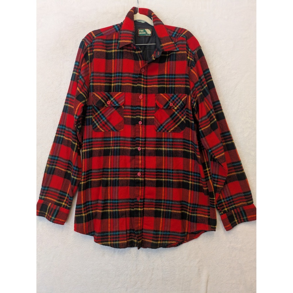 Pine Grove Vintage Men's Size M Tall Red Plaid‎ Flannel Button Down Shirt